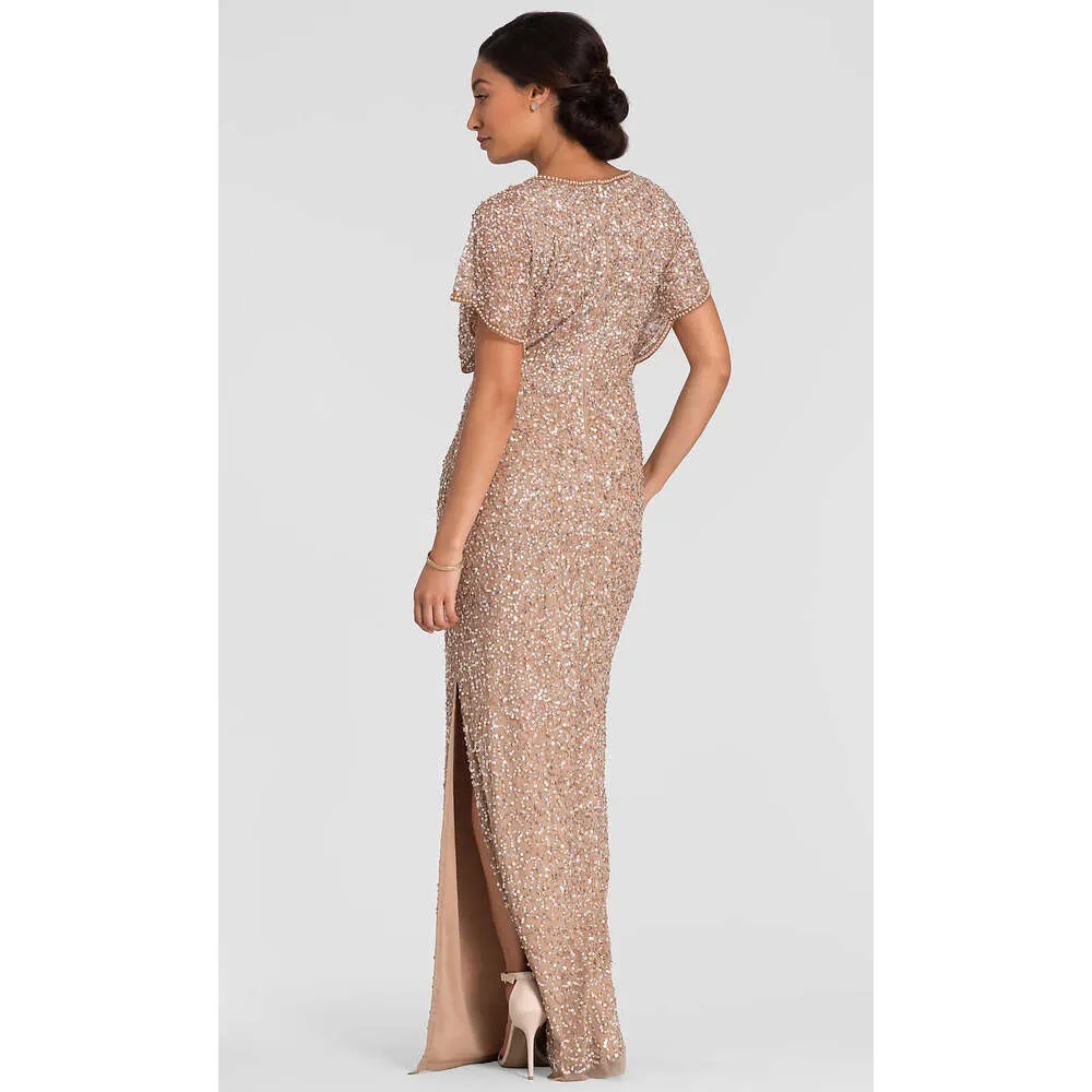 Mother Bride Sequin Sleeve Cap Lace Floor-Length Split Side Evening Dress  with Jewel Neckline from Dhgate Mother's Dresses - price 101.04
