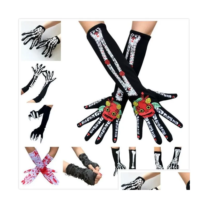 Inne świąteczne zapasy imprezy 8 stylów Halloween Rękawiczki Kreatywne zimowe ciepłe punk gotycka szkielet długi krótki horror scl claw kość dla dhosv