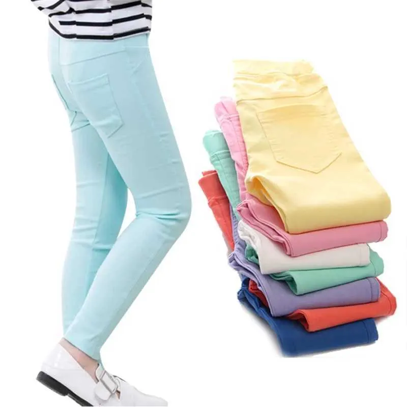 Pantaloncini di 3-12 anni pantaloni a matita gambe elastiche per bambini 2022 Nuove strisce di piantine adatte per le gambe per bambini imitazione a colori solidi jeansl2403