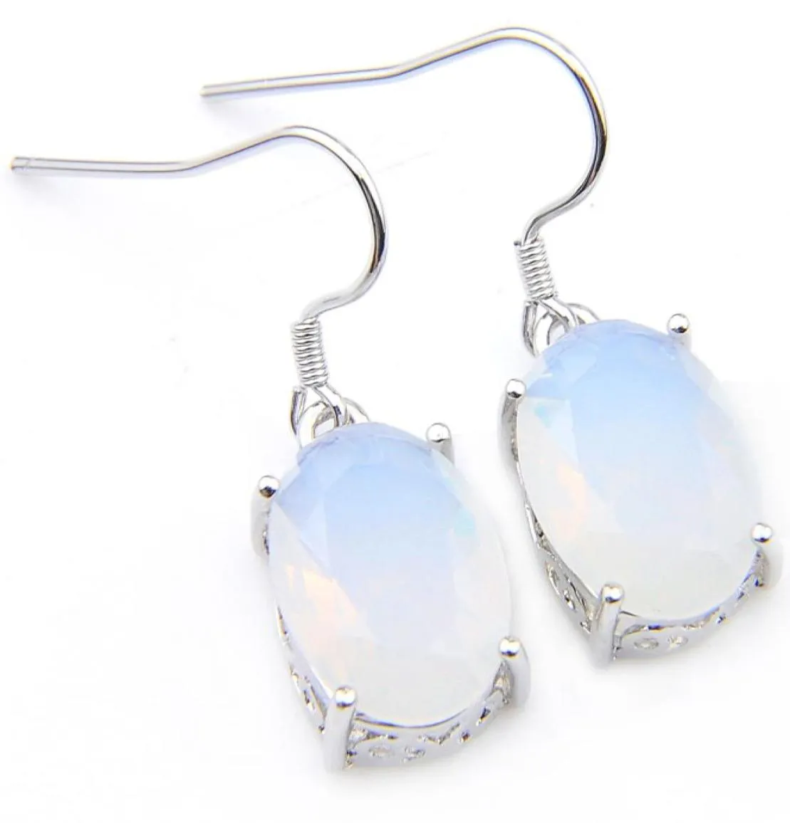 LuckyShine Christmas 6 Par 925 Silver Plated 1014 MM FashionForward White Moonstone Earrings for Lady Party Gift E01399900494