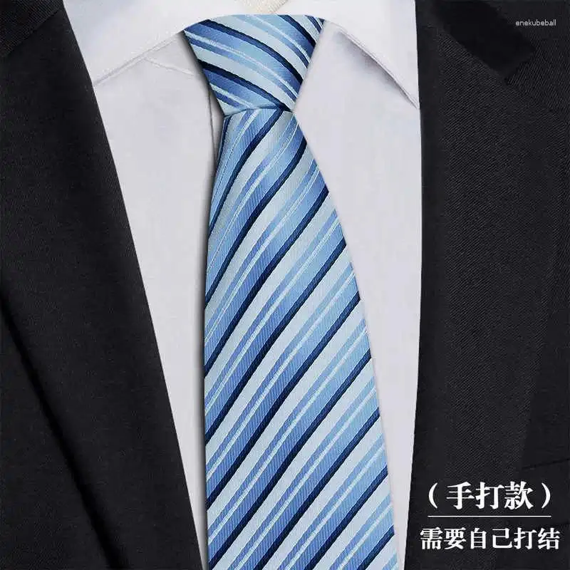 Paperino di seta di alta qualità con le strisce nere e blu camicie formali da uomo Accessori per camicia da uomo a mano annodati da 8,5 cm cravatta vera