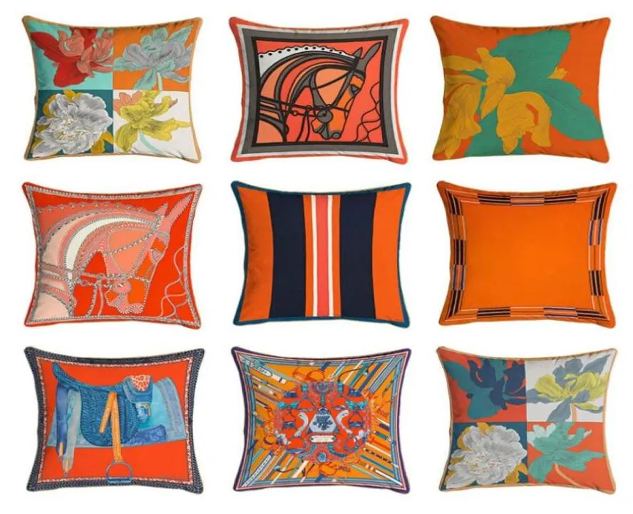 Nouveau coussin de la série Orange 4545cm Covers de chevaux Horses Fleurs Print Couvre-oreiller pour chaise de maison Decoration Sofa Decoration Clowscases3778165