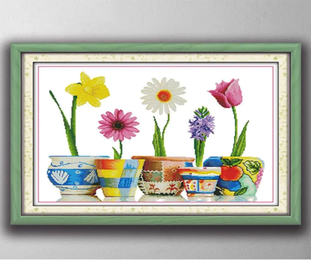 Kleurrijke bloemen Daisy Tulip Handgemaakte Handgemaakte Cross Stitch Craft Tools Embroidery Negelwerken Sets geteld Print op canvas DMC 14CT 11CT6258905