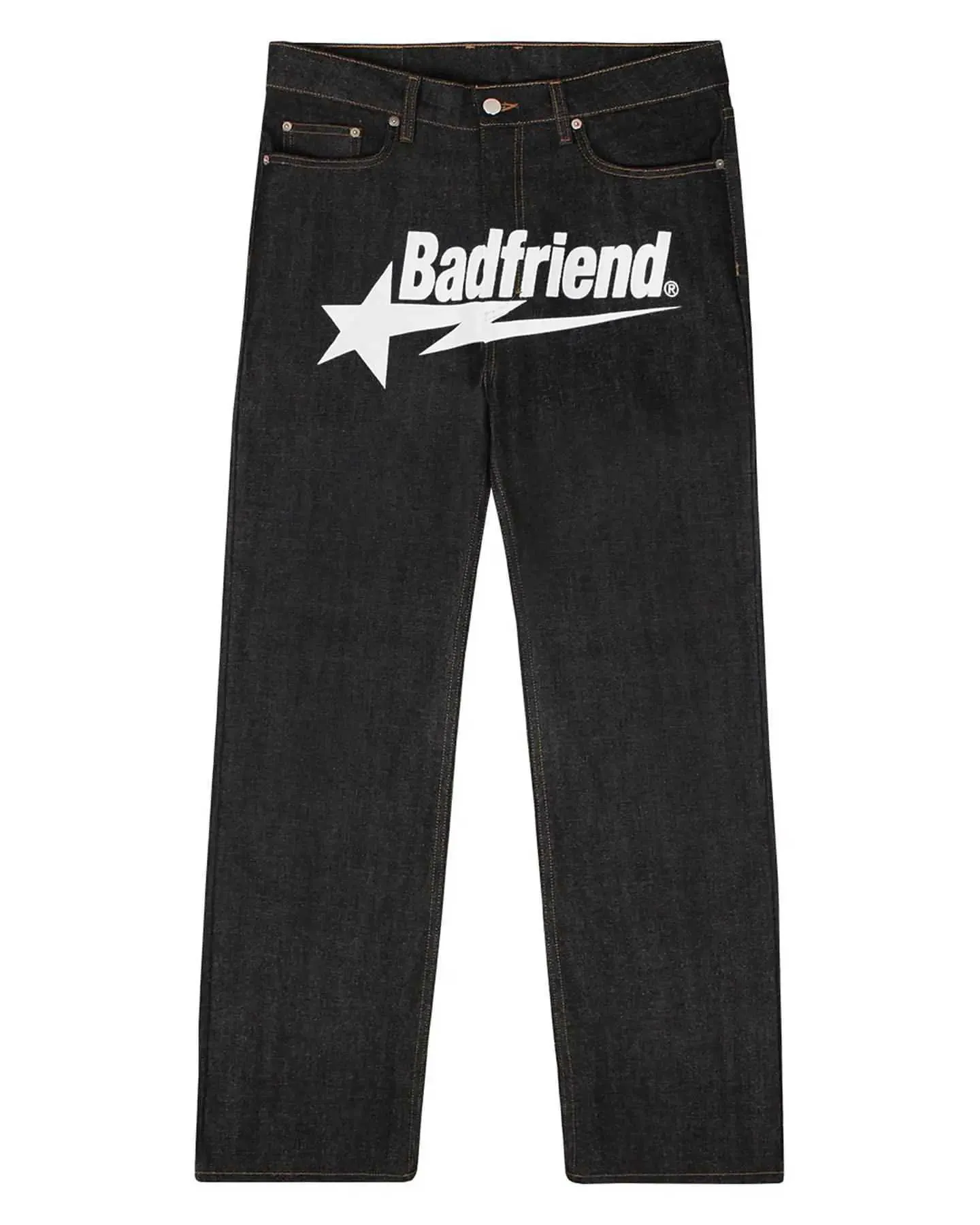 Herren Jeans 2023 Harajuku Herren Punk Rock Wide Leg Denim Street Kleidung Y2K Jeans Hip-Hop Bad Friend Brief bedruckte Tasche Black Pantsl2405