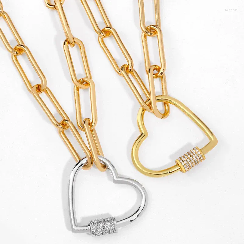 Anhänger Halsketten Punk 3 Farbe verfügbar Herz Halskette Schmuck für Frauen Statement Dicke Kette Choker Eingelegtes CZ Carabiner Lock Verschluss