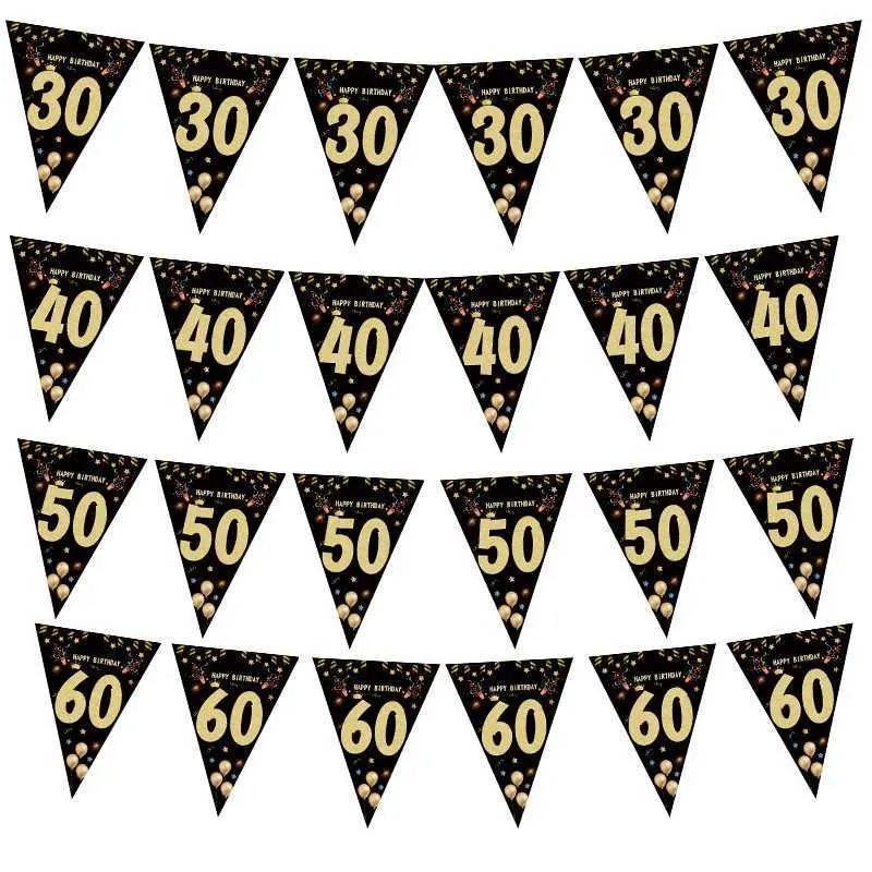 Banner Flags 18 30 40 50 60 Year Happy Birthday Banner Streamer For Party Backdrops Decoration Adult Birthday Anniversaire 30age Black Flags