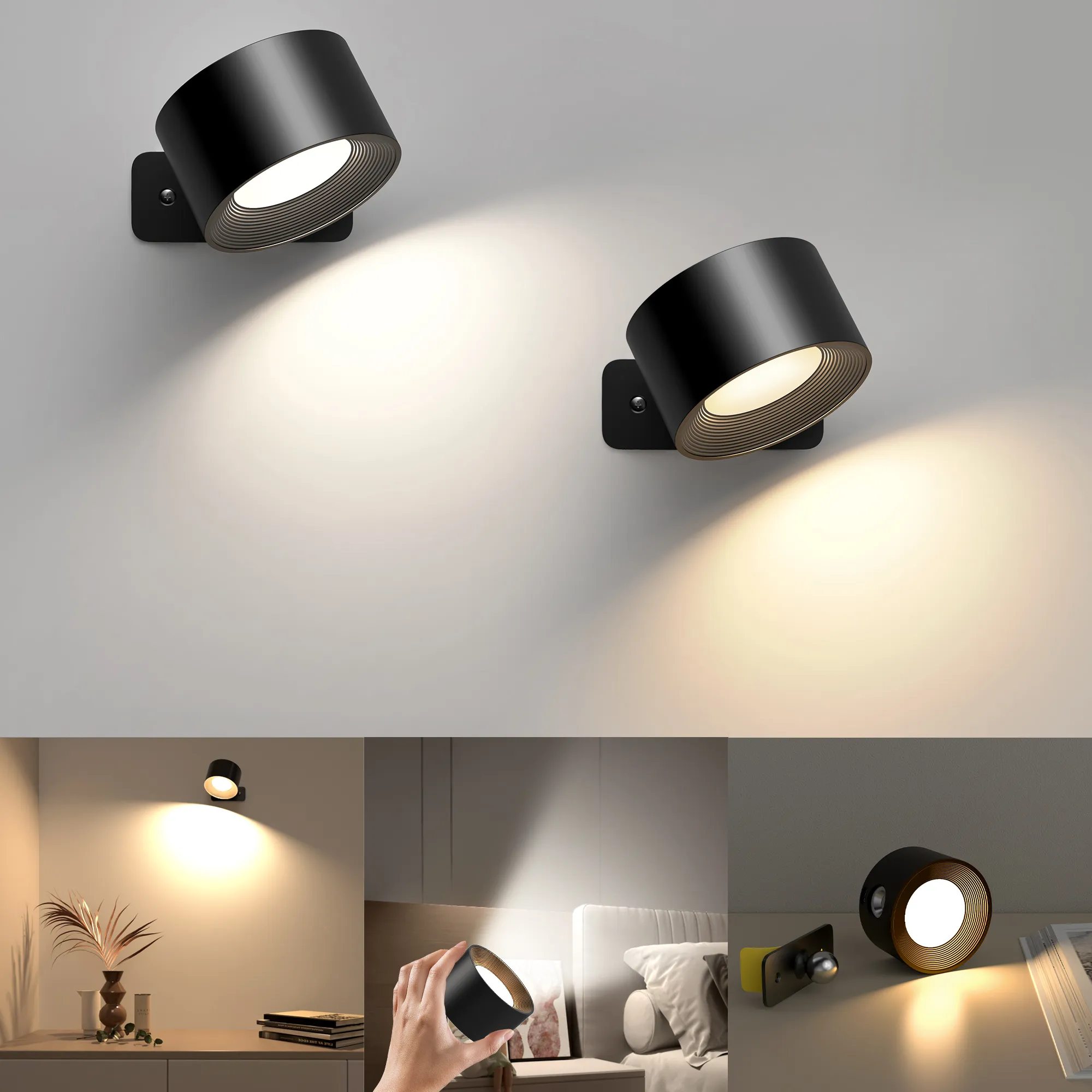 LED -Wandleuchte wiederaufladbare Lesen Leuchten 360 ° Rotation Berührung Fernbedienungsschrank Spotlight Nachtlampe