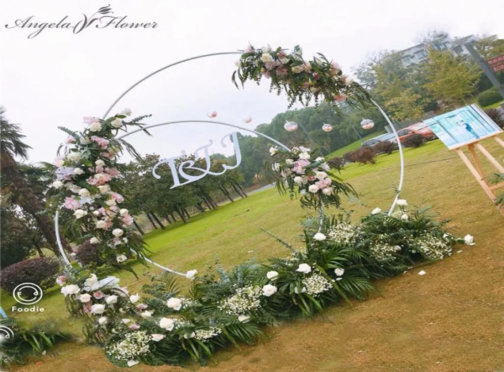 Fleurs décoratives couronnes bébé fête des accessoires de mariage décor en fer forgé rond rond arc fond de pelouse en soie en fleur artificielle 5624325