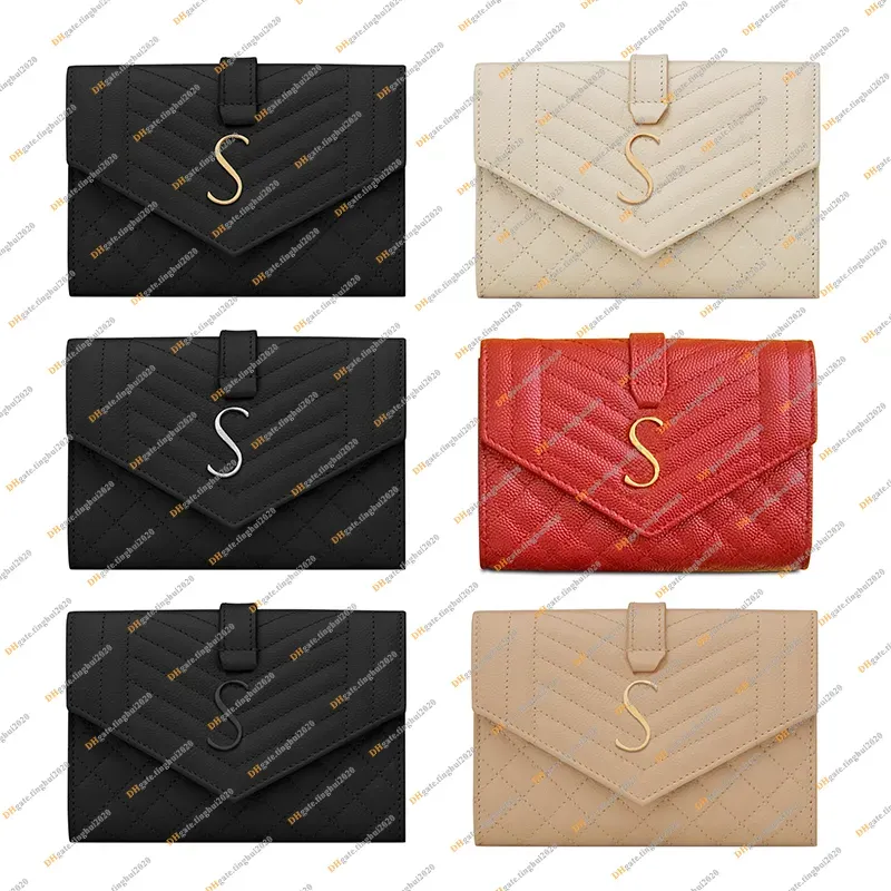 Portefeuilles dames créatrice de mode luxe caviar enveloppe matelasse portefeuille de portefeuille de poudre en cuir en relief en cuir en relief en cuir clés de pochette de carte socle h