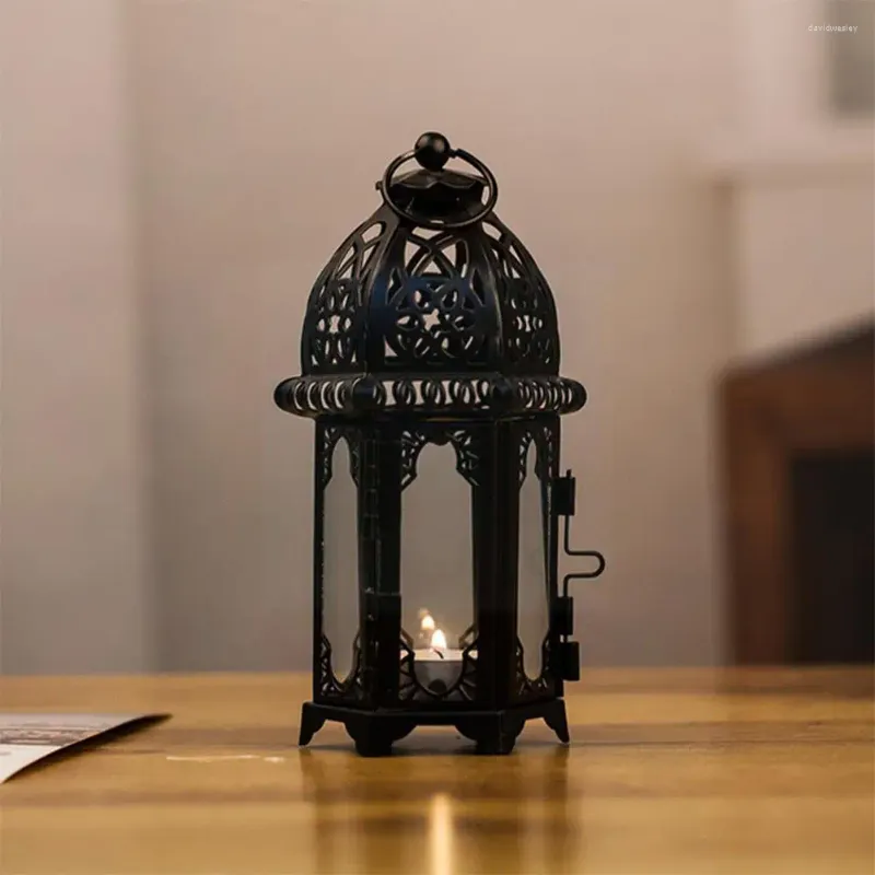 Świece posiadacze marokańskiego w stylu lampa wiatrowa Lattern Lantern Candlestick Ornament Wotor na bar do domu Wedding Decorat Q5d1