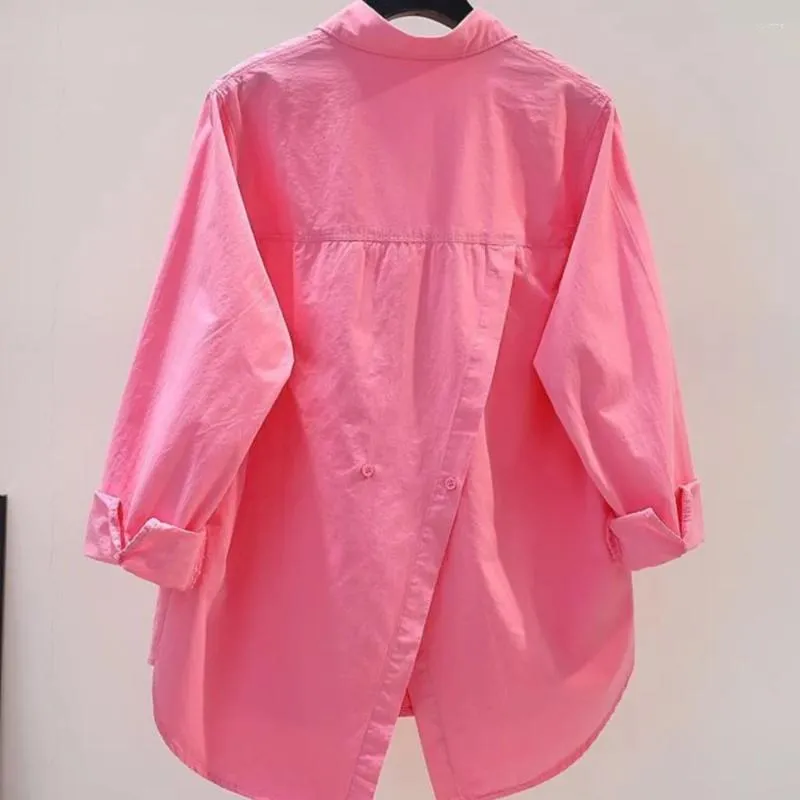 Blans pour femmes Split Split Rose Rose Cotton Shirt Loose Lot Long Manned 2024 Spring / Summer Cardigan Top