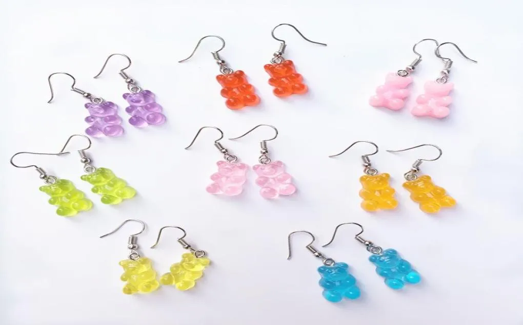 Sweet Cartoon Bear Stud Dangle Earring Harts Colorful Candy Color Lovely Animal Earrings For Women Girl Funny Party Jewelry Gift8562434