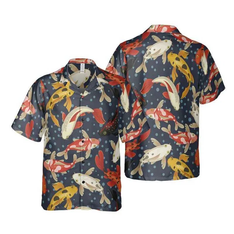 Camicie casual maschile koi pesce koi camicie stampate 3d per uomo vestiti di fantasia carpa animale grafica camicia da spiaggia hawaii biologia biologia corta camicette slve tops y240506