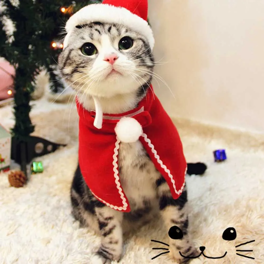 Festive Christmas Pet Cat Dog Cloak Apparel Santa Costume Cosplay
