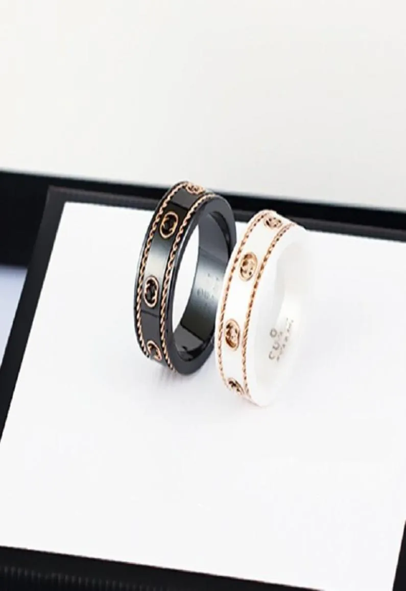 Ceramic band ring double letter jewelry for women mens black and white gold bilateral hollow G rings fashion online celebrity coup7763530