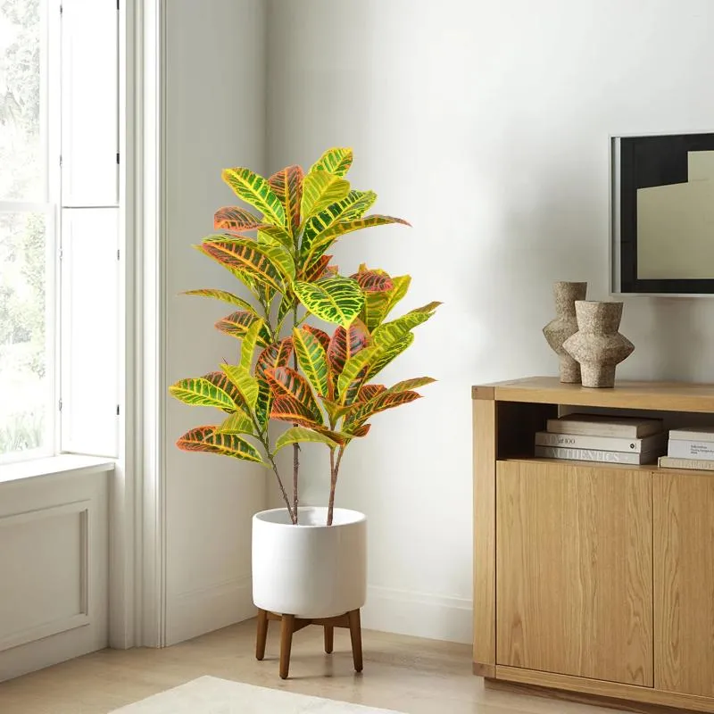 Dekorative Blumen 66/83 cm Künstliche Pflanzen Gefälschte Codiaeum -Äste Kunststoff Ficus Faux Blätter Tropische Pflanze für Wohnkultur