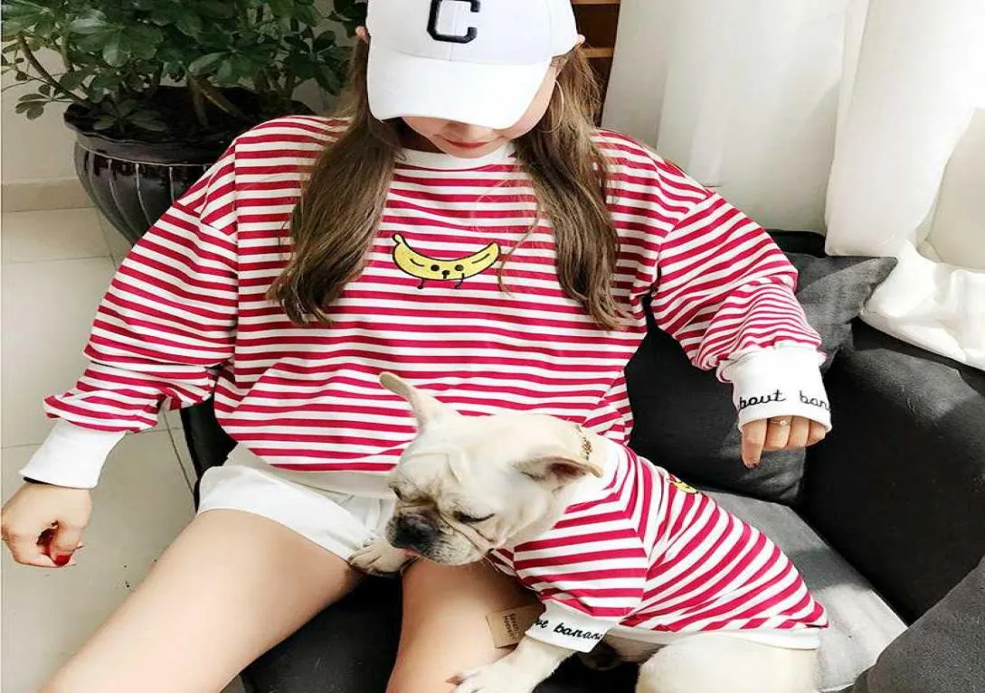 Dog Apparel Striped Banana Pet Matching Clothing Puppy Clothes For Dogs Shirt ParentChild French Bullldog2827829