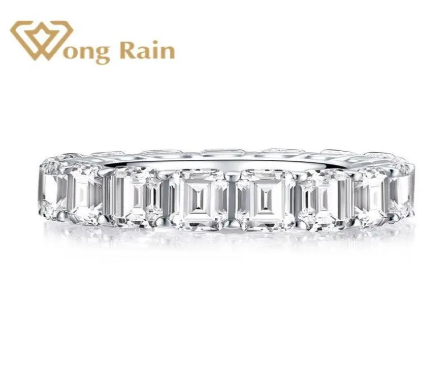 Wong Rain 925 Sterling Silver Emerald Cut Créé Moisanite Gemstone Diamonds Mariage Anneau de fiançailles Fine Bijoux entier Y1126344290