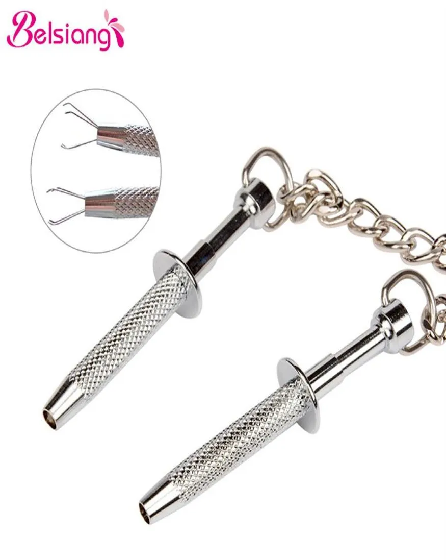 Belsiang Clips clip morsetti per capezzoli per donne Tortura a vite a catena capezzolo bdsm in acciaio bondage giocattoli per sesso per adulti per coppie NC4 Y2011188304237