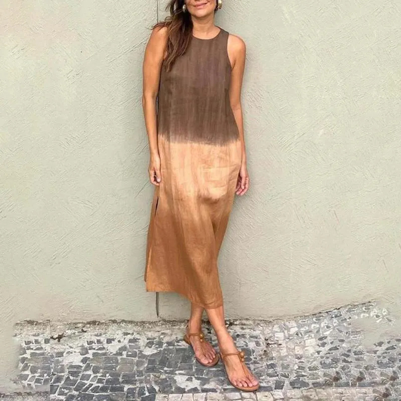 Casual Dresses Womens Cotton And Linen Sleeveless Slit Gradient Tie Dye  Long Dress From Julia_dress, $38.36 | DHgate.Com