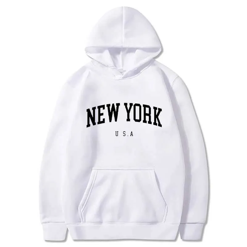 Herren Hoodies Sweatshirts New York City USA Hoodie Herren Modebrief gedruckt Grafik Sweatshirt Damen Lose lässiger Harajuku Hoodie Pullover Sportswear Q240506