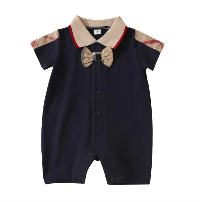 Summer Baby Boys Girls Brand Rompers Turn-Down Collar Newborn Jumpsuits Lovely Toddler Short Sleeve Romper With Bowknot