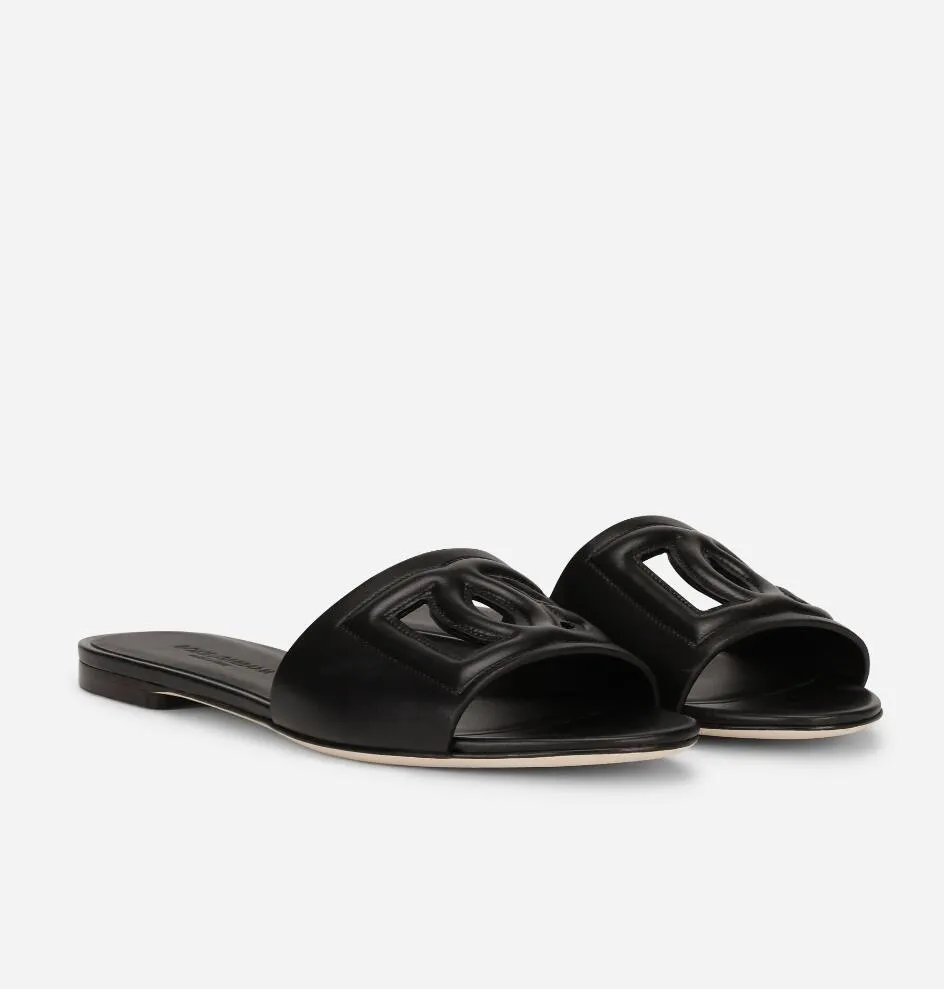 Marque de luxe d'été Keira Calfskin sandales glissements Fémers Femmes Découpe la plage Slip on Slipper Flip Flops chaussures quotidiennes Walking Eu35-43