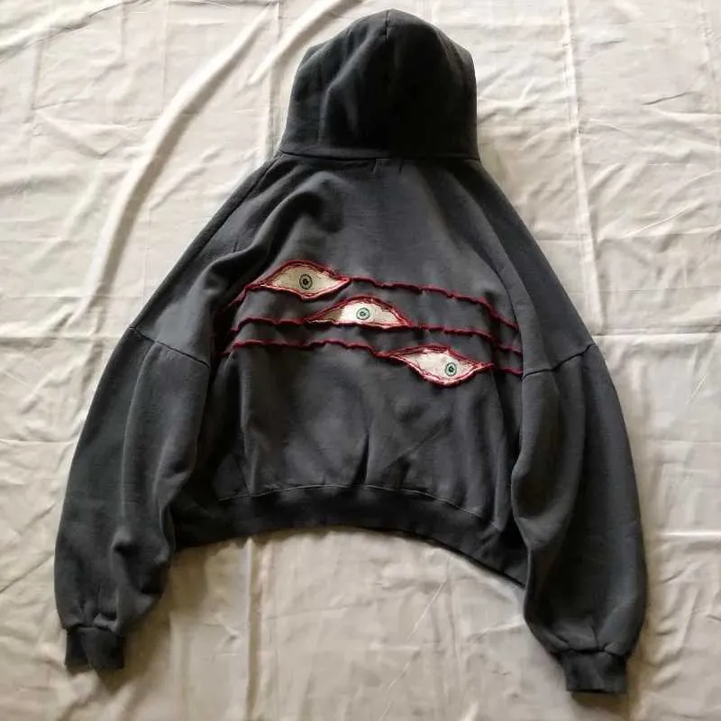 Sweats à capuche masculine Sweatshirts American Retro Street Devils Eye Mens Broidered Hoodie Winter Y2K Gothic Punk Harajuku Fashion Overdized Pull Q240506