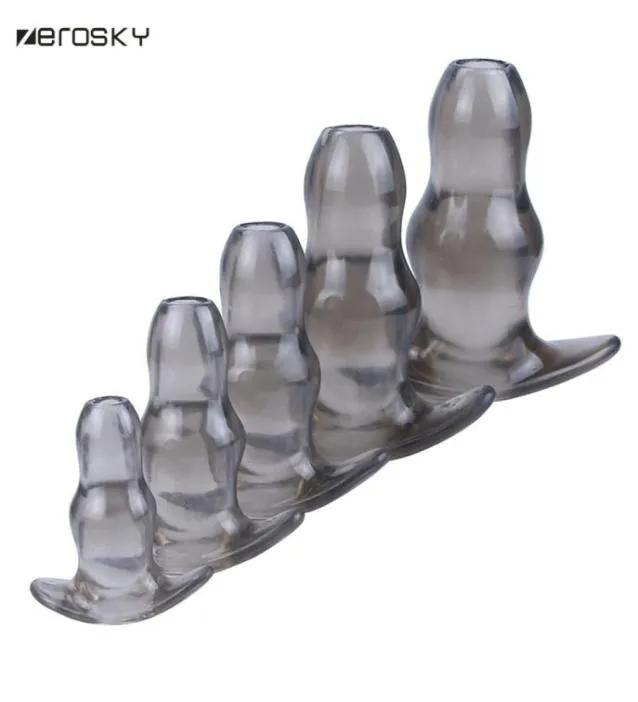 Zerosky 5 Size Clear Anal Hollow Butt Plug Massager TPE PSpot AssGasm For Male Female Masturbation Anal Sex Toys S9249699678