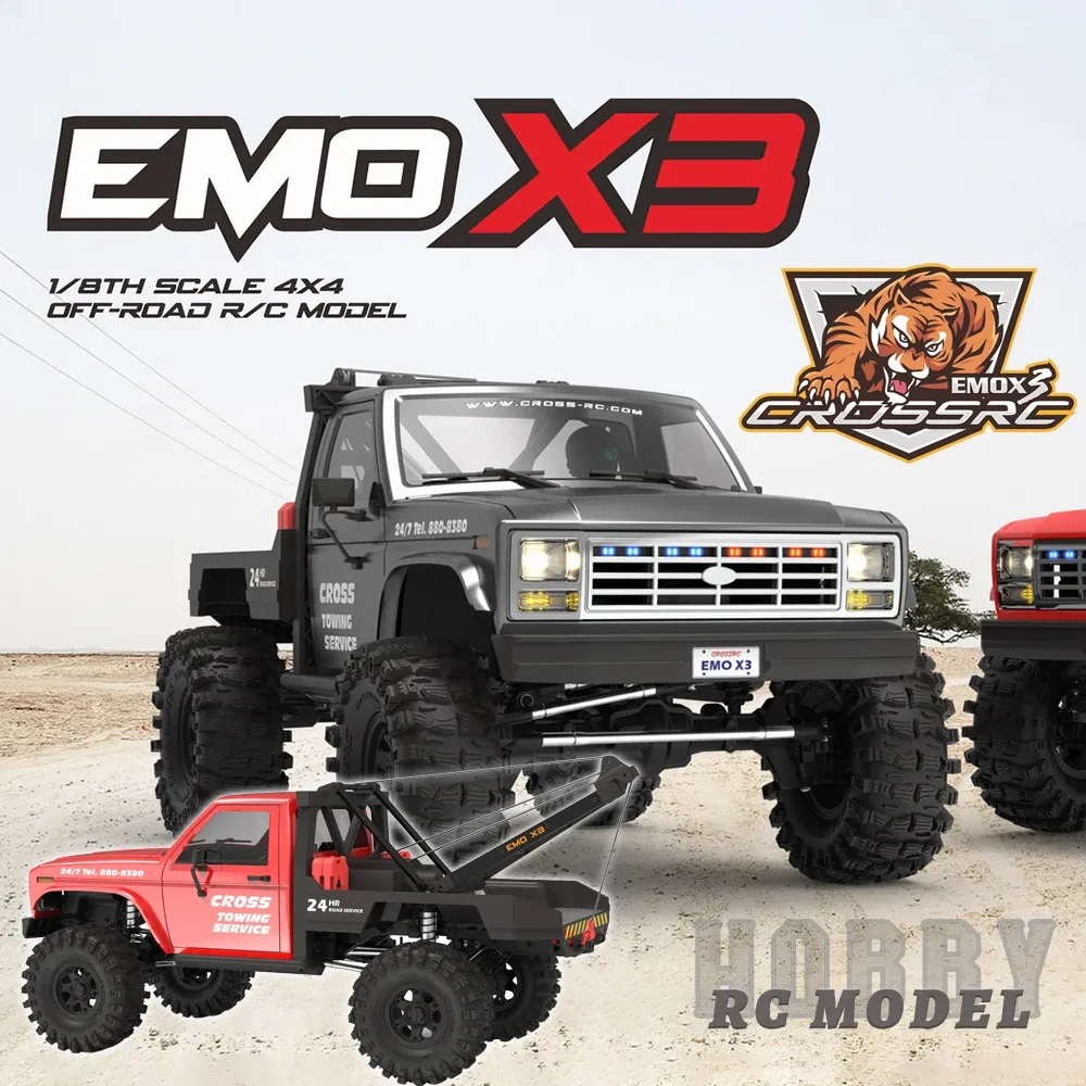 Auto's Nieuwe Crossrc Emo X3 Northeastern Tigers 1/8 RC Elektrisch externe bedieningsmodel Auto Crawler Road Rescue Vehicle