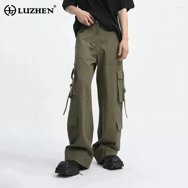 Men's Pants LUZHEN Mid-rise Cargo Long 2024 Summer Multi-pocket Design Fashion Loose Casual Male Overalls High Street 9C5680