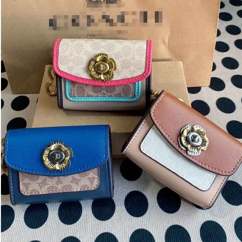 Portefeuilles portefeuille de porte-clés floraux élégants pour les femmes |Porte-carte de visite portable compact avec stockage |Bourse de monnaie à la mode en tissu