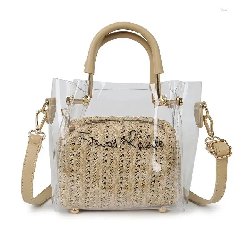 Umhängetaschen Frauen transparent kleiner Handtasche Strohbeutel Sommer Strand Geldbeutel Satchel Crossbody -Tasche M68C