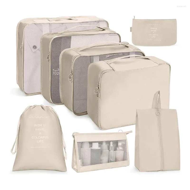 Garrafas de armazenamento 8set Packing Cubes Taber Organizer Tecido de grande capacidade Economize espaço para malas Bagagem de viagens Mulheres femininas Ferramentas ao ar livre