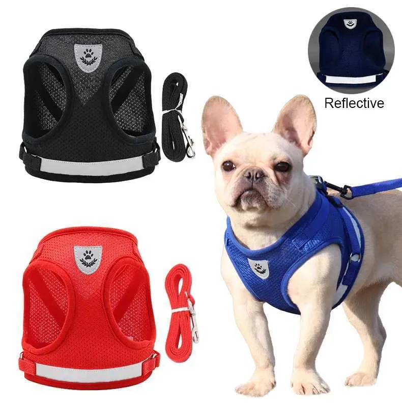 Hondenkragen ontleende vest harnas zomerdier instelbare reflecterende wandel lood voor kleine honden katten puppy chihuahua tractie touw h240506