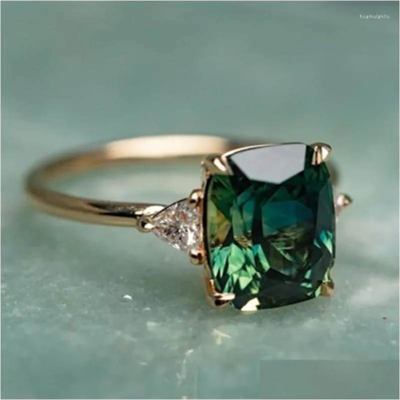Обручальные кольца винтажное квадратное изумрудное кольцо для женщин мода золотой цвет инкрустации зеленого циркона.