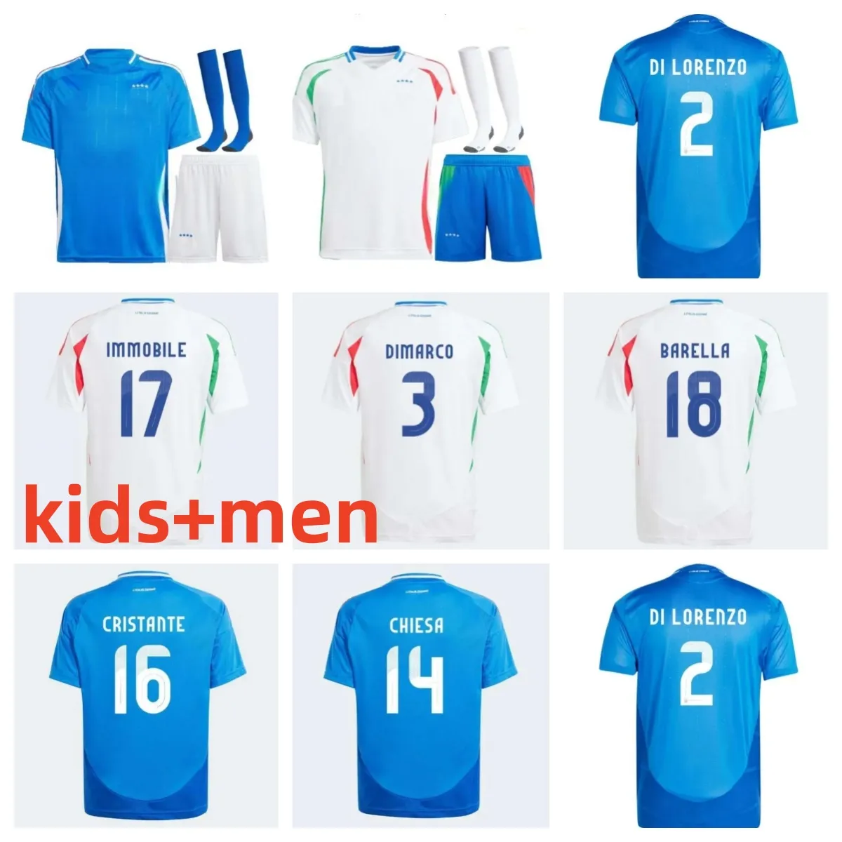 24 25 Bonucci Italië voetballen Jerseys Home Jorginho Insigne Verratti Men Kids Kit Chiesa Barella Finals Chiellini Pellegrini Immobile voetbaloverhemden
