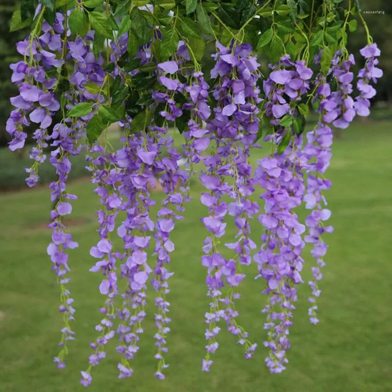 Fleurs décoratives 12pcs fleurs artificielles wisteria ivy vigne suspendue fausse soie fausse florale guirlande violette à la maison décor de mariage
