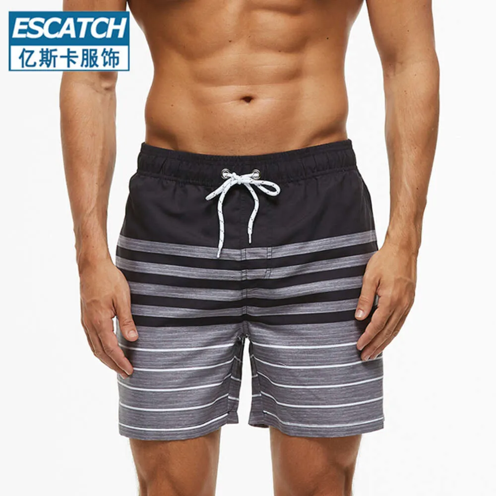Men's Swimwear Mens striped drawstring belt swimming trunks 2022 new checked beach pants quick drying fashion loose shorts
