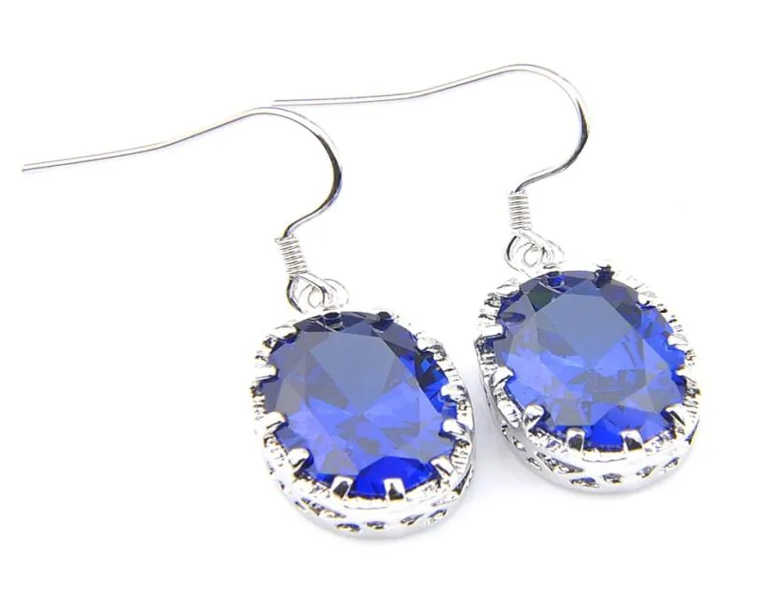 Luckyshine 925 argento 1410 mm tagliato ovale blu topazio blu per donne orecchini regalo 5602610