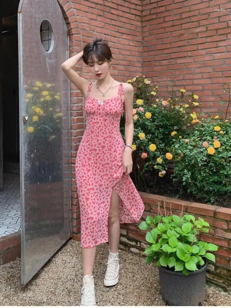 Повседневные платья летние французские женщины сладкое романтическое сексуальное клуб розовый печатный рука
