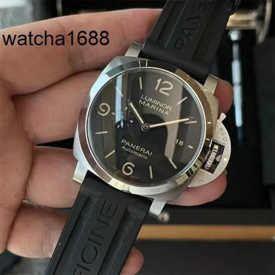 Kalender Handgelenk Watch Panerai Gummi -Gurtstahl Keramik Titan Metall Hand Mechanik Automatische mechanische Herren -Uhren -Luminor -Serie PAM01312 Durchmesser 44 mm