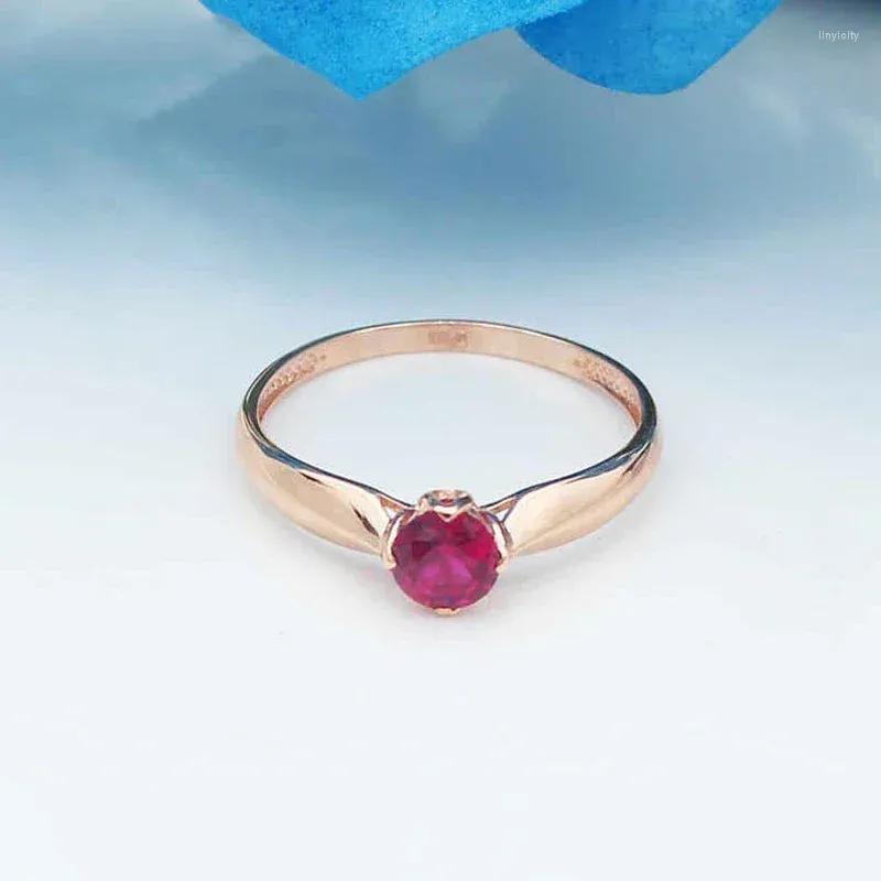 Wedding Rings Shiny Light Luxury Plated Rose Gold Inlaid Round Red Gemstone For Women High Elegant Jewelry
