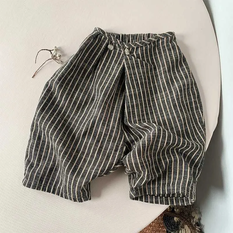 Szorty Dziecięce Vintage w paski bawełniane bawełniane spodnie wiosna i jesień Nowe Japonia chłopcy i dziewczęta swobodne luźne spodnie z szerokimi nogawkami WTP122L2403