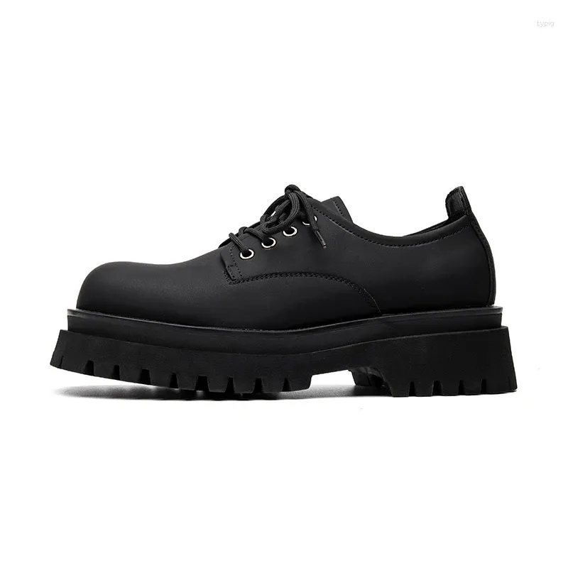 Zapatos casuales altura creciente plataforma de cuero hombres puro trabajo negro sin tapa de acero soles gruesas mafinishing