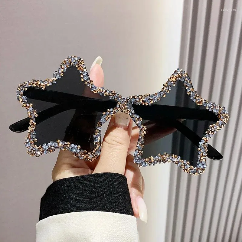 Zonnebrillen mode volledige strass star design vrouwen randloze kleurrijke feestbrillen