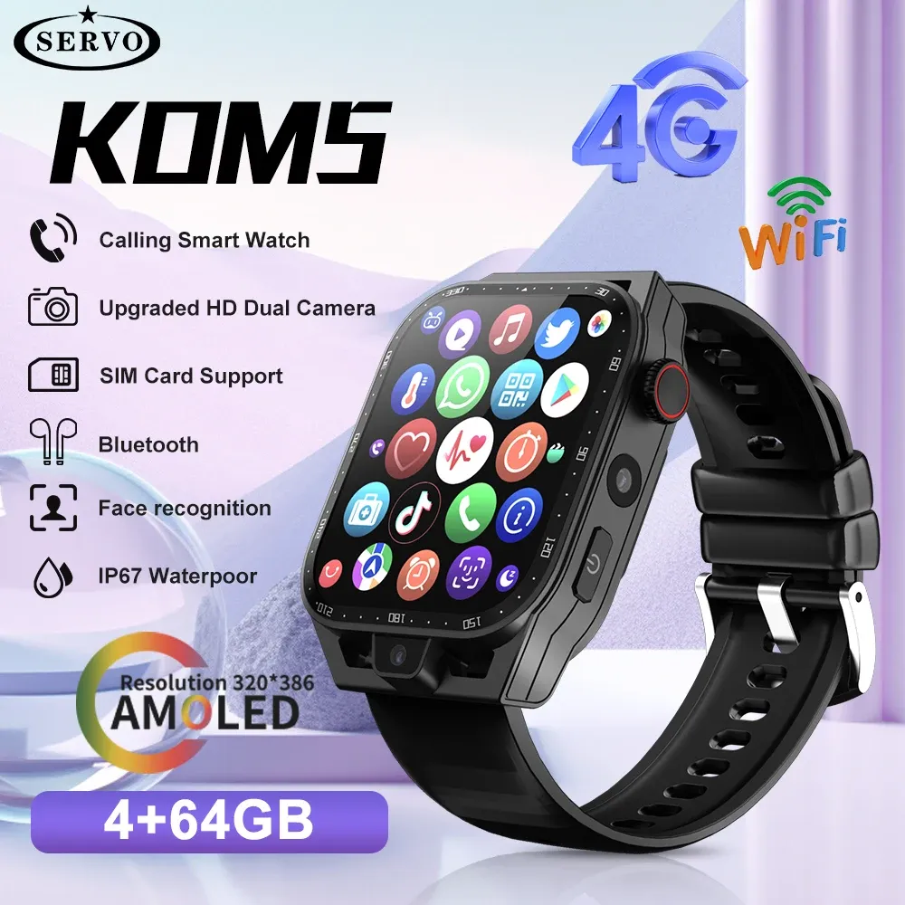 Watches 4G+64G Smartwatch dla mężczyzn Women Google Play Store GPS Bluetooth Wi -Fi Android z kartą karty SIM KOM5 Luksurious Watch Sports