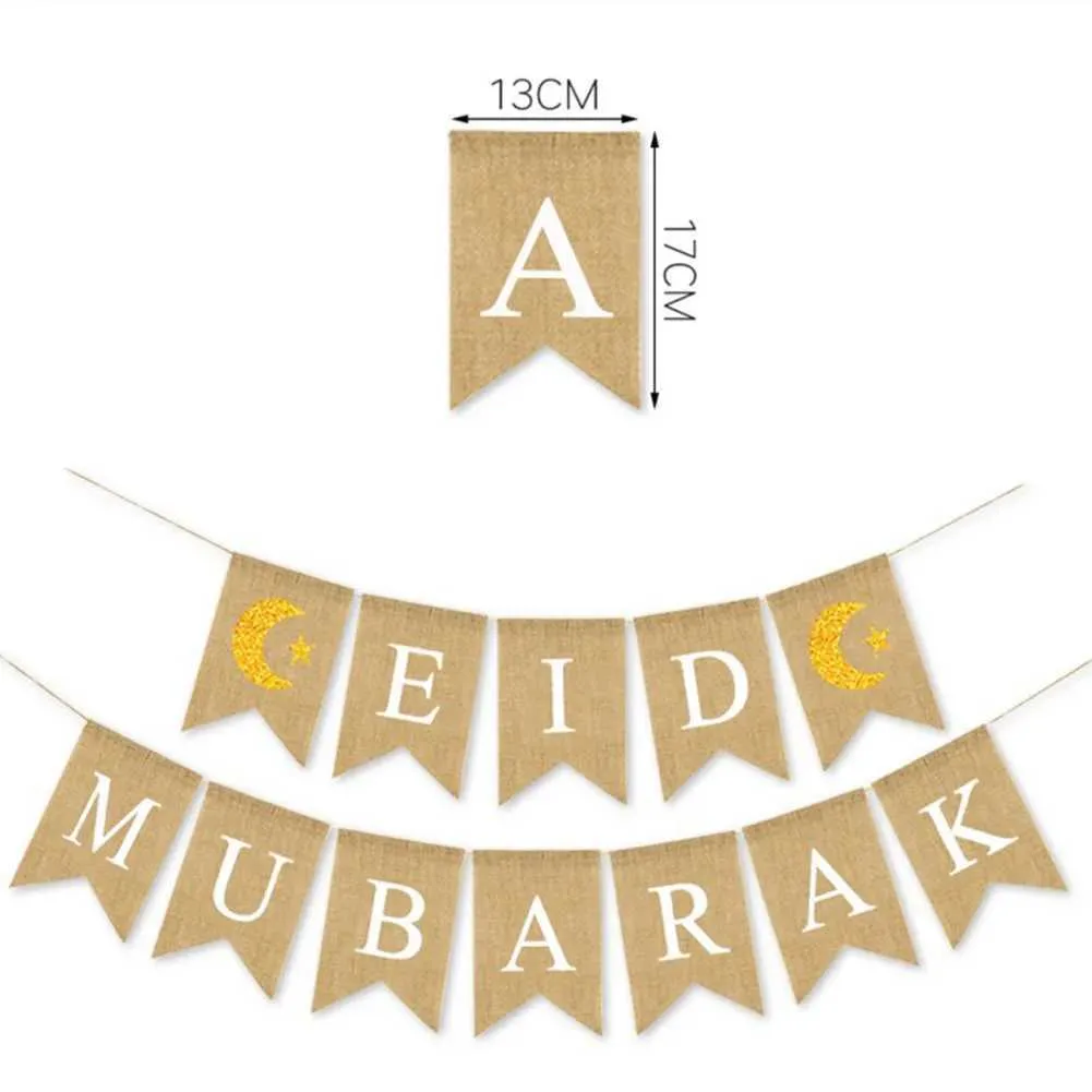 Bandiere bandiere Eid Mubarak Banner 2023 Musulmani Ramadan Mubarak Decorazioni Linen Hanging Fand