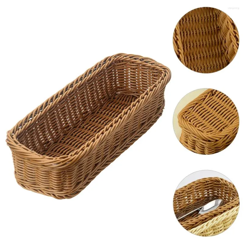 Küche Aufbewahrung Kunststoff Rattan gewebter Besteck Servieren Utensilien Essstäbchen Halter Spoons Gabel Box Container Geschirr Organizer