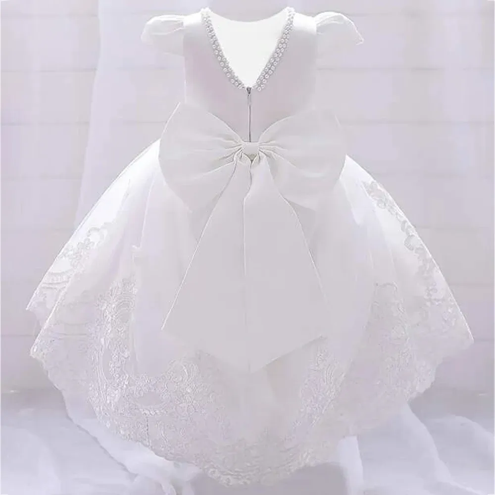 Kleider Kleinkind Bogen nachdenken Mädchen Party Kleid Kind 1. Geburtstag Neugeborene Taufe Hochzeit weiße Prinzessin Kleid Erstes Kommunion Kostüm